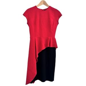 Rickie Freeman Teri John Colorblock Asymmetric Peplum Dress Cherry Red Black 4